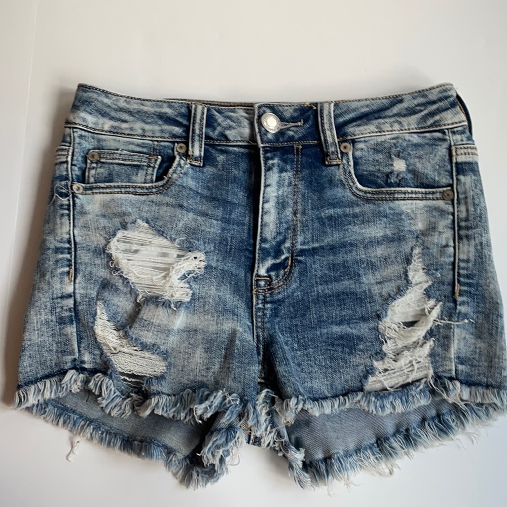 American Eagle next level stretch distressed raw hem jean shorts 4